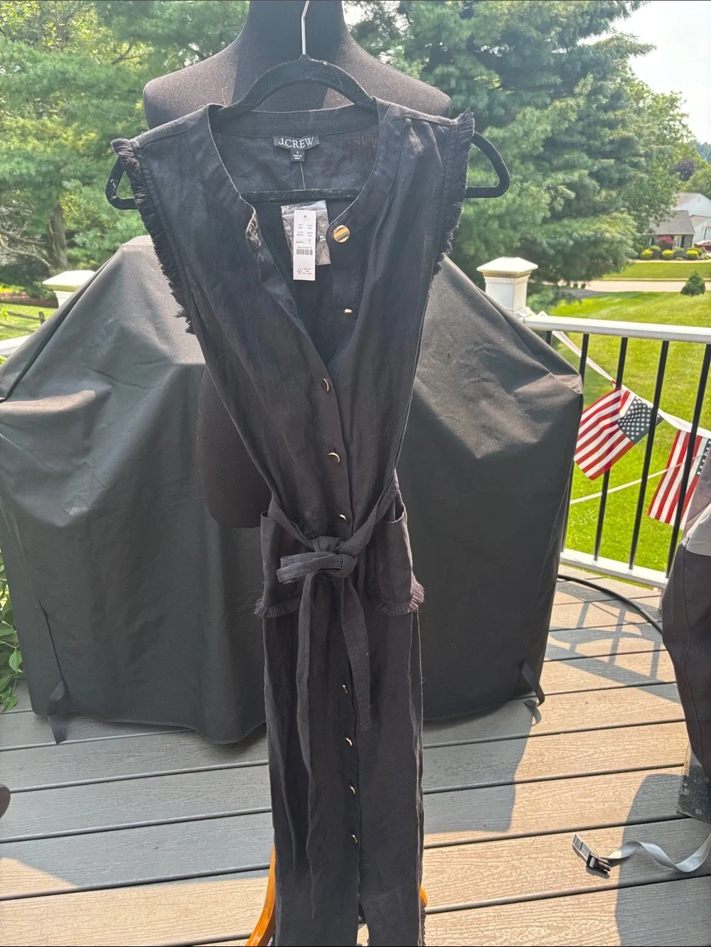 J. Crew Black Sleeveless Button-button front linen dress